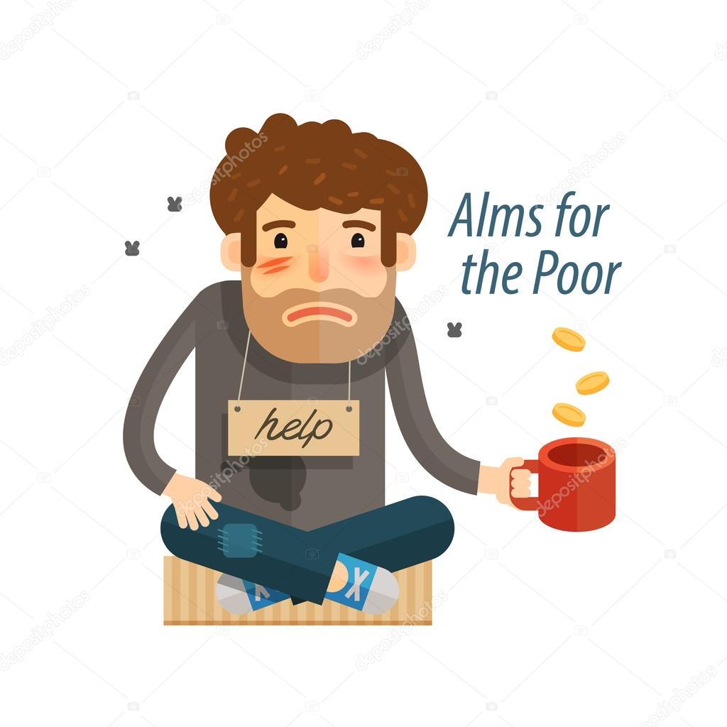 Homeless. Poor man in dirty rags with mug in hand begging. Vector  illustration Stock Vector Image by ©sergeypykhonin #113015114