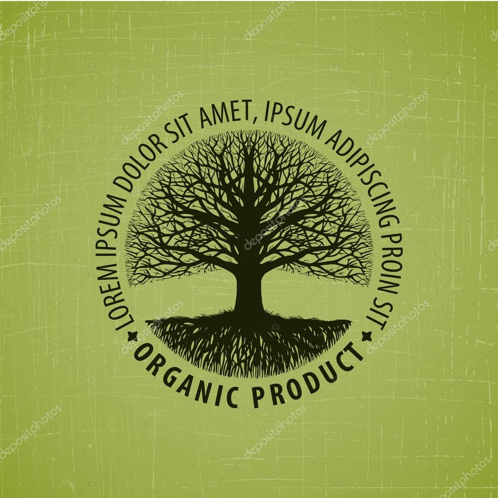 Leafless tree with roots vector logo. Organic product