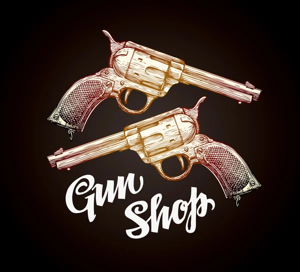 Gamla revolver, pistol. Vapenaffär. Cowboy pistol vektor illustration — Stock vektor