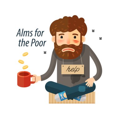 Beggar asking for money. Pauper, bum icon. vector illustration clipart
