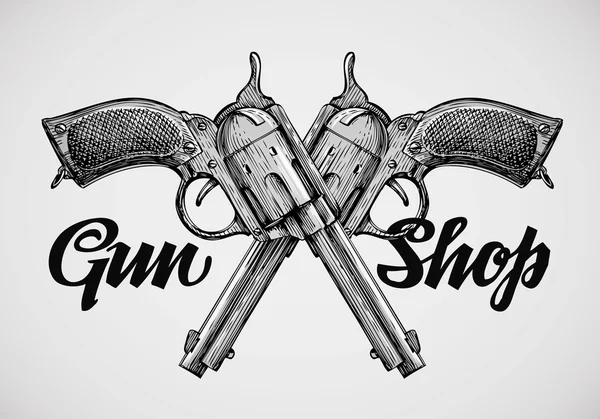 Hand getrokken vintage guns. Gekruiste pistolen. Vectorillustratie — Stockvector