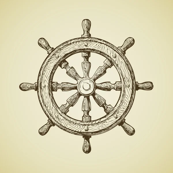 Hand-drawn vintage ships wheel in the old-fashioned style. Vector illustration — Stock Vector