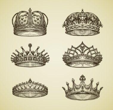 Hand-drawn vintage imperial crown in retro style. King, Emperor, dynasty, throne, luxury symbol. Vector illustration clipart