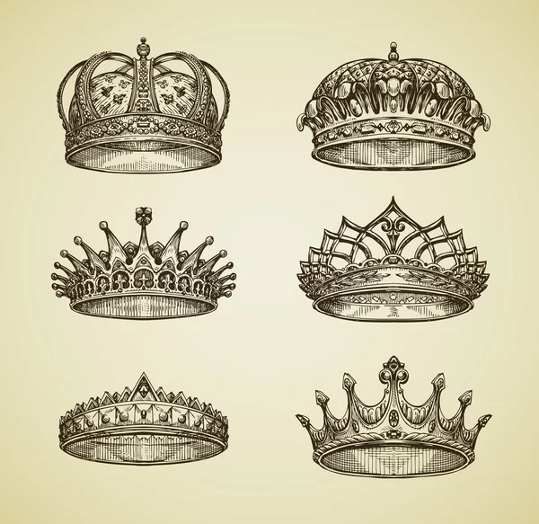 手で描かれたヴィンテージの帝冠レトロなスタイル。王、皇帝、王朝、王位、贅沢なシンボル。ベクトル図 — ストックベクタ
