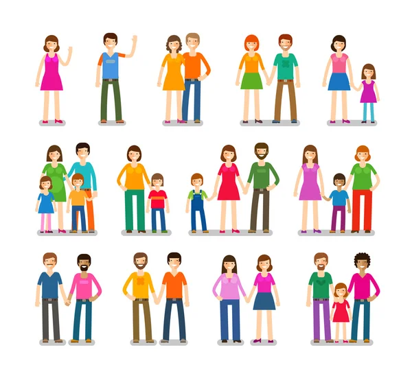 Conjunto de iconos de gente. Familia, amor, niños símbolos. Ilustración vectorial — Vector de stock