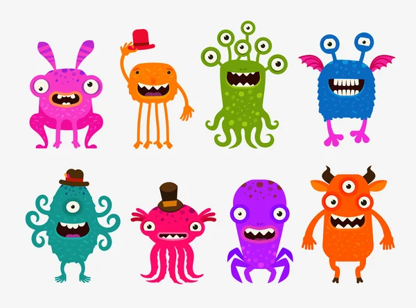 Divertidos monstruos de dibujos animados lindo. Establecer iconos vector ilustración — Vector de stock