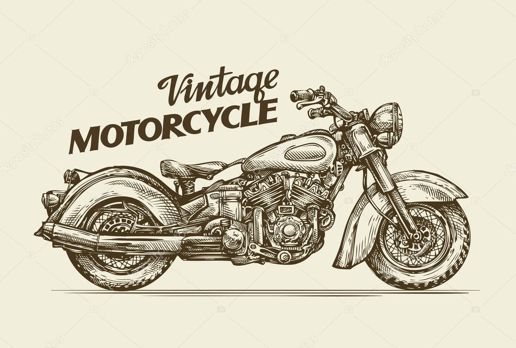 Download Vintage motorcycle. Hand drawn sketch retro motorbike ...