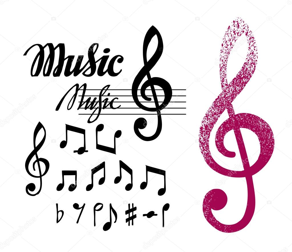 Notes and treble clef. Set of music design elements or icons