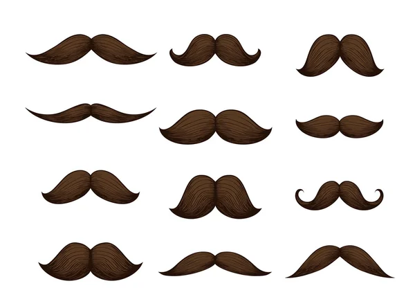 Conjunto de bigode desenhado à mão isolado sobre fundo branco. Ilustração vetorial —  Vetores de Stock