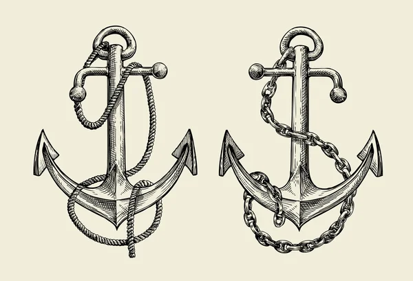 Hand drawn nautical anchor. Vector illustration — Stock Vector