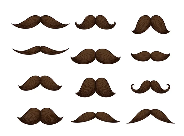 Hand drawn mustache set isolated on white background. Vector illustration — Stock Vector