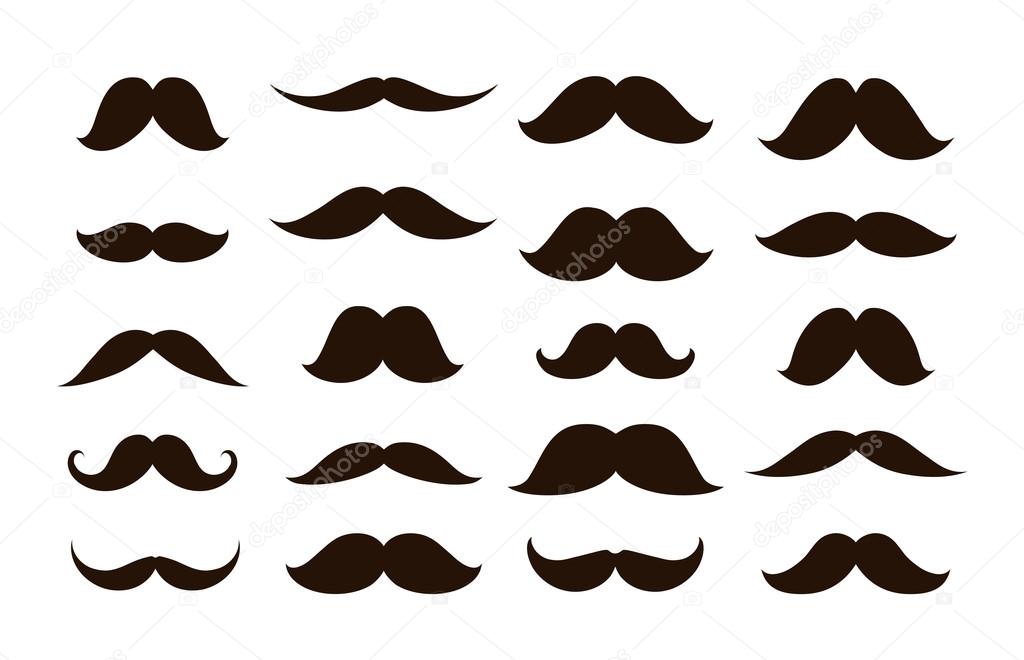Set mustaches isolated on white background. Vector illustration