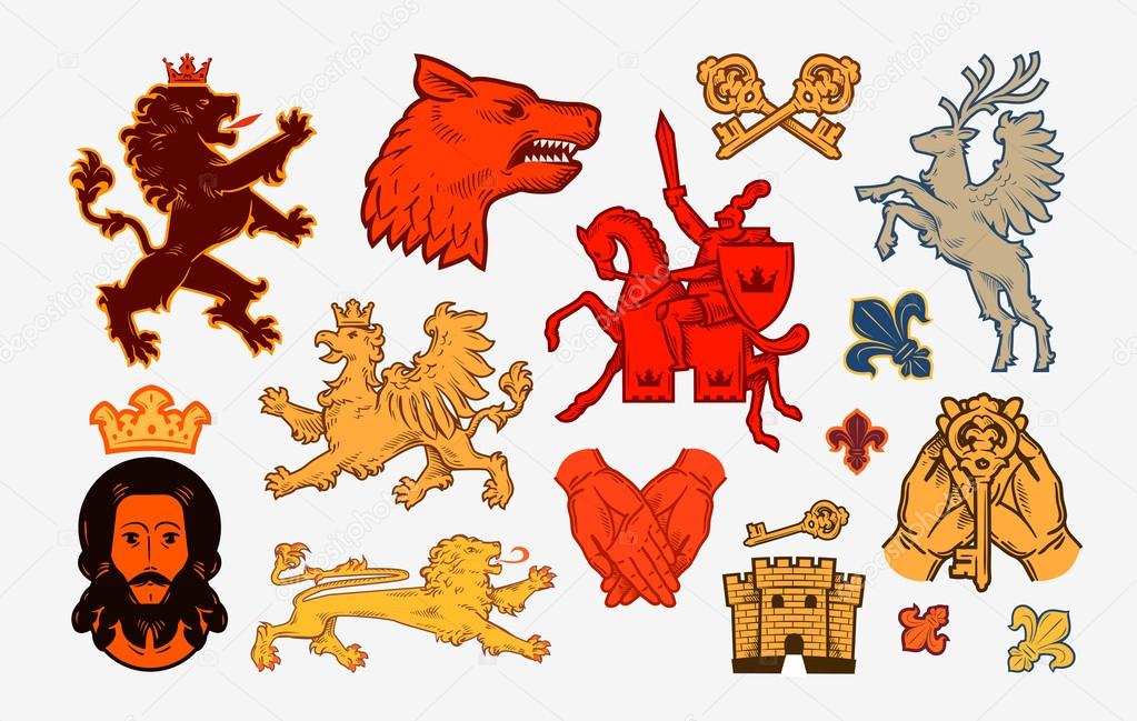Medieval symbols or icons. Collection vector logo