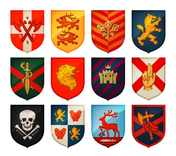 Collection of medieval shields and coat  arms. Kingdom, empire, castle vector symbols — Stock Vector