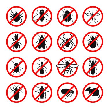 Pest control. Harmful insects and rodents set icons. Vector illustration clipart