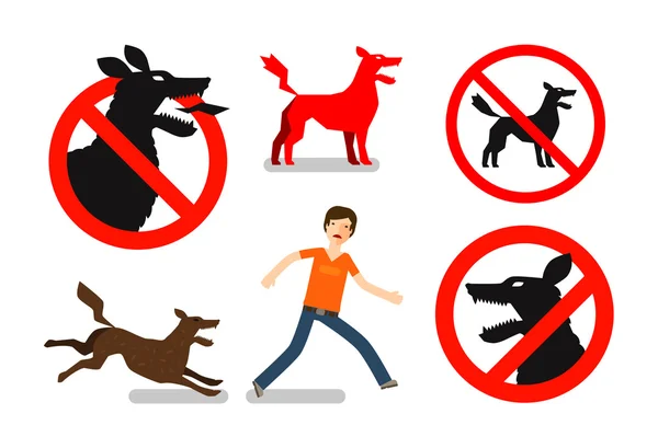 Angry, mad dog. Beware sign. Vector icons set — Stock Vector