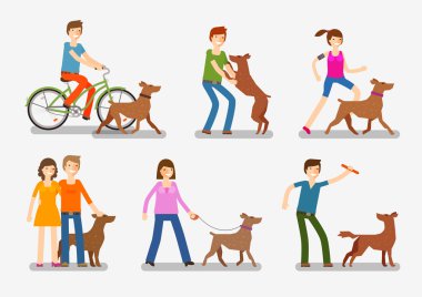 Köpekler ve insanlar Icons set. Evcil Hayvan, hayvan illüstrasyon vektör