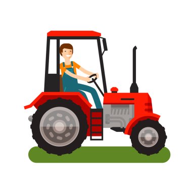 Çiftlik traktörü simgesi. Çizgi film vektör çizim