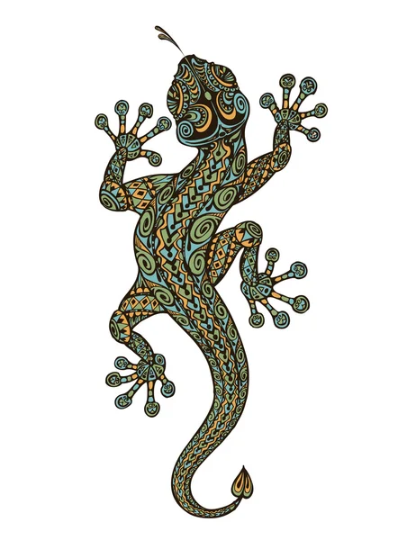 Lagarto modelado fantasía estilizada. Animal étnico ornamentado. Ilustración vectorial — Vector de stock