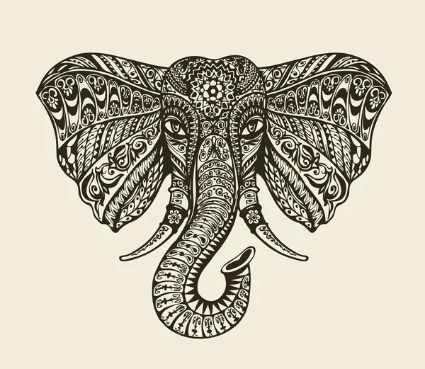 Elefante indio gráfico vintage. Patrón floral en estilo étnico. Ilustración vectorial — Archivo Imágenes Vectoriales