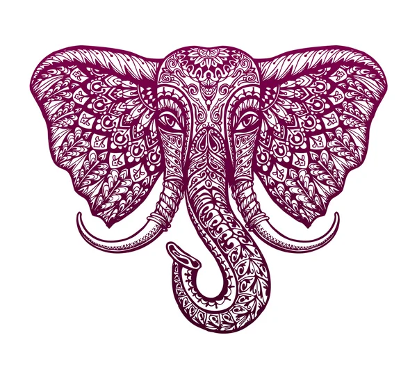 Elefant huvud målade tribal etniska prydnad. Vektorillustration — Stock vektor