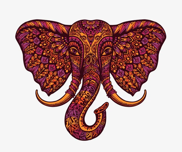 Elefante indio festivo. Patrones étnicos. Ilustración vectorial — Archivo Imágenes Vectoriales