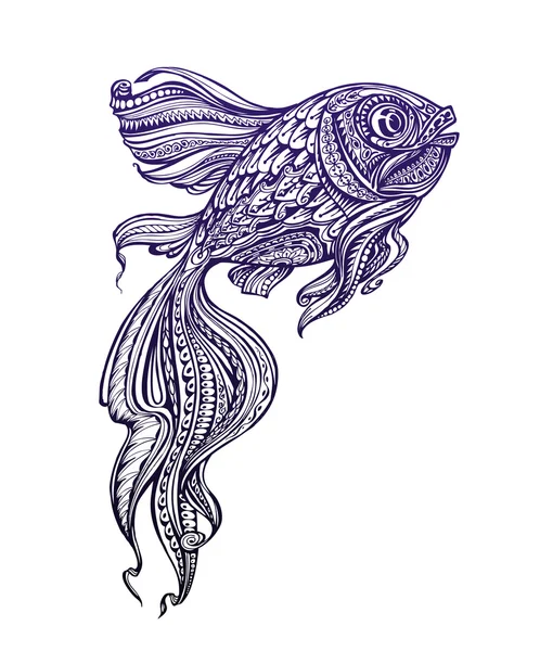 Poisson dessiné à la main avec des éléments ethniques. Illustration vectorielle — Image vectorielle