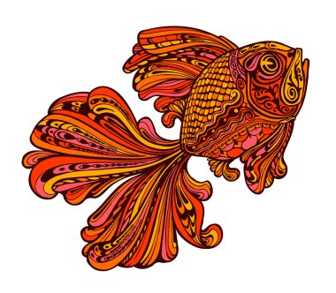 Etnik altın balık süslü. Vektör çizim