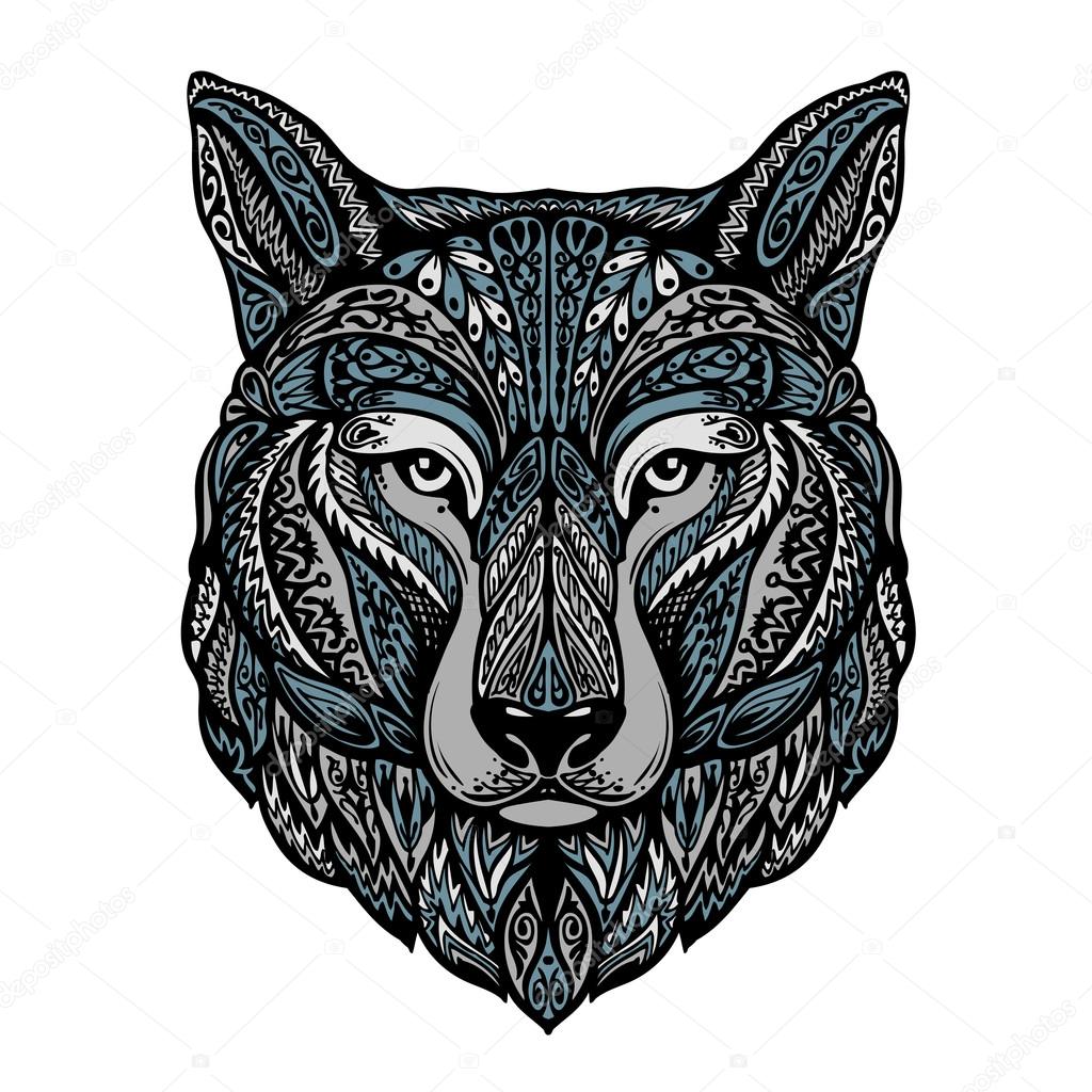 Ethnic ornamented wolf or dog. Vector illustration