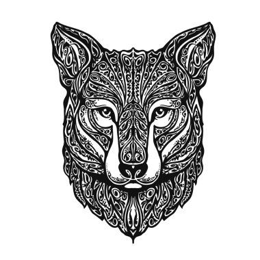 Etnik tilki ya da köpek süslü. Vektör çizim