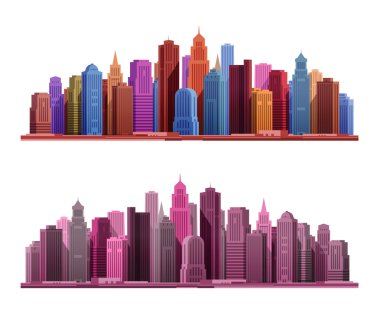 Büyük şehir ile gökdelenler kutsal kişilerin resmi. Vektör çizim