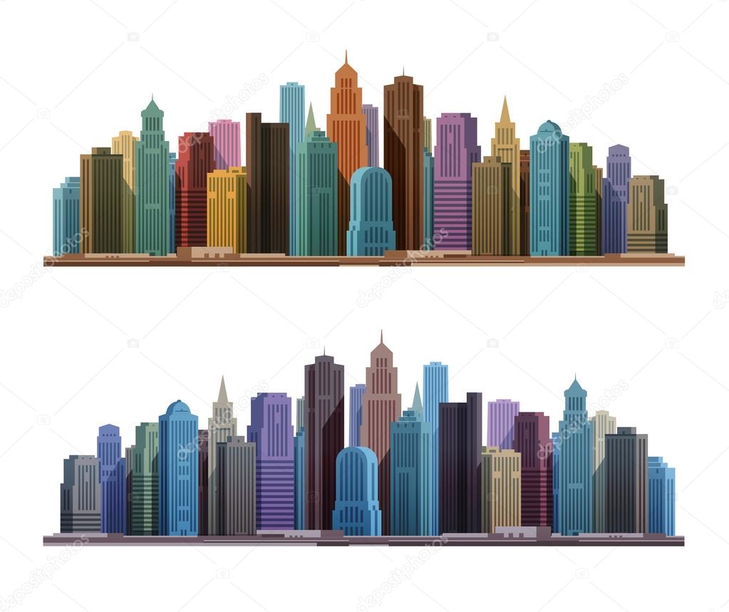 City skyline with skyscrapers. Construction, building icons