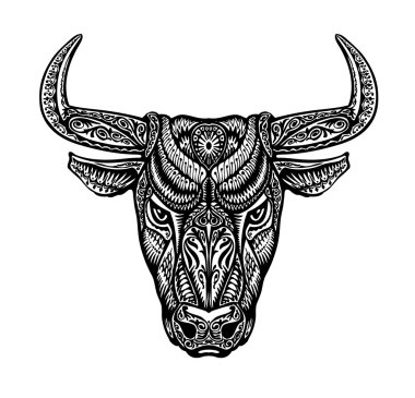 Boğa, boğa, buffalo boyalı kabile etnik süsleme. Vektör çizim