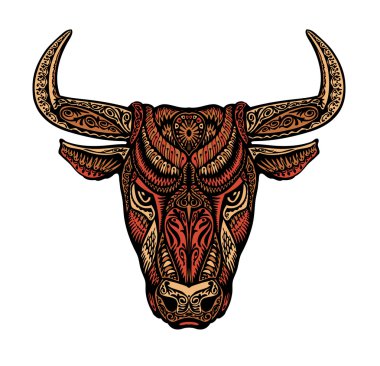 Etnik süslü boğa veya minotaur, taurus. Vektör çizim