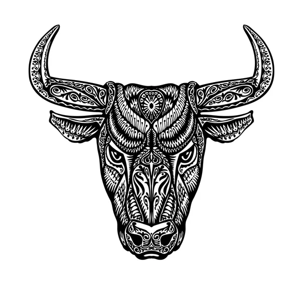 Banteng, taurus, kerbau dicat ornamen etnis suku. Ilustrasi vektor - Stok Vektor