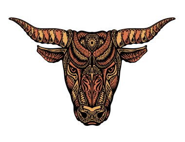 Bull, öküz ya da Toros kabile etnik süsleme boyalı. Vektör çizim