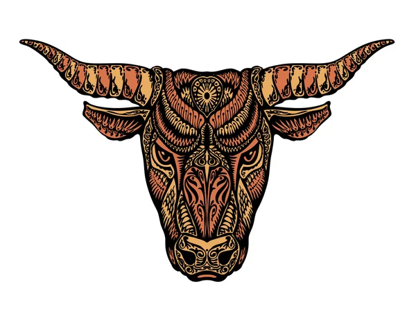 Bulla, lembu atau taurus dicat ornamen etnis suku. Ilustrasi vektor - Stok Vektor