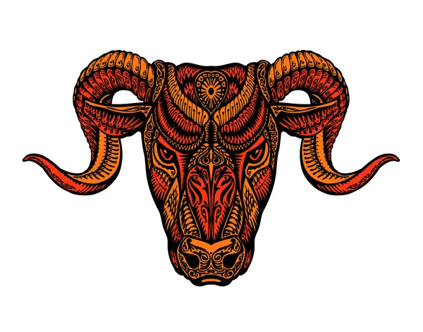 Etnische versierd gehoornde schapen. Satan, lucifer, de duivel symbool. Vectorillustratie — Stockvector