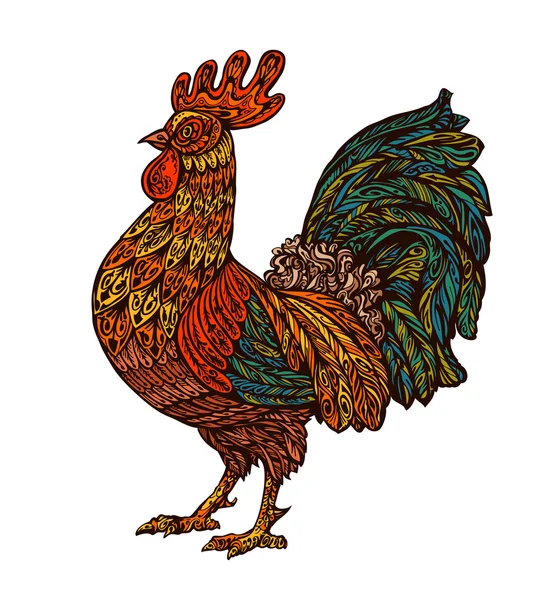 Gallo étnico ornamentado, gallo. Símbolo del año chino. Elemento de diseño de tarjeta de vacaciones. Ilustración vectorial — Archivo Imágenes Vectoriales