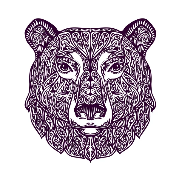 Orso ornamentato etnicamente. Illustrazione vettoriale disegnata a mano con elementi floreali — Vettoriale Stock