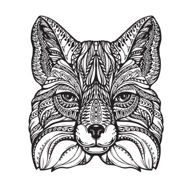 Dekoratif süs eşyaları ve desenler etnik grafik stiliyle tilki. Vektör çizim