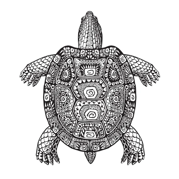 Stile grafico etnico tartaruga con motivi decorativi. Illustrazione vettoriale — Vettoriale Stock
