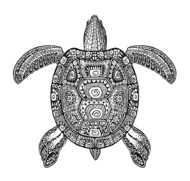 Terrapin, boyalı kabile etnik süsleme turtle. Dekoratif desenleri ile çizilmiş vektör çizim el