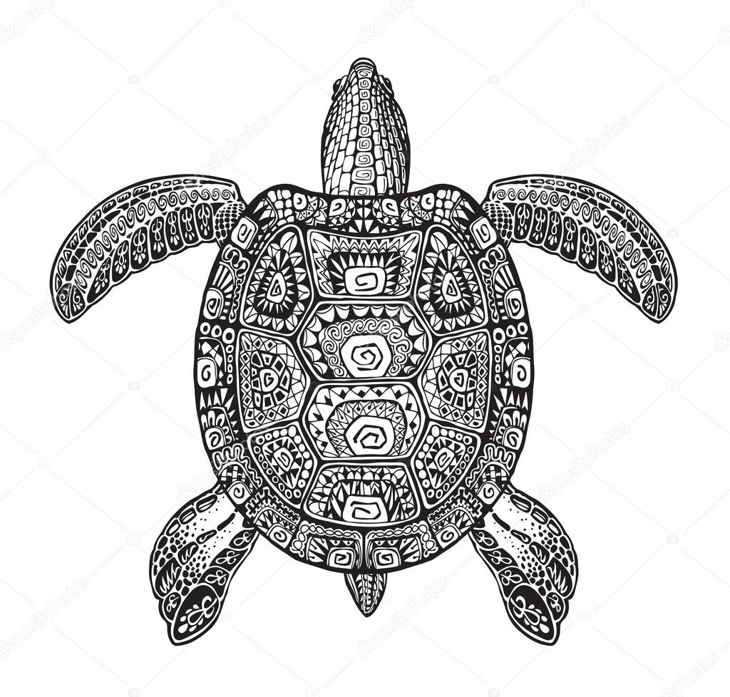 Terrapin Turtle Painted Tribal Ethnic Ornament Hand Drawn Vector