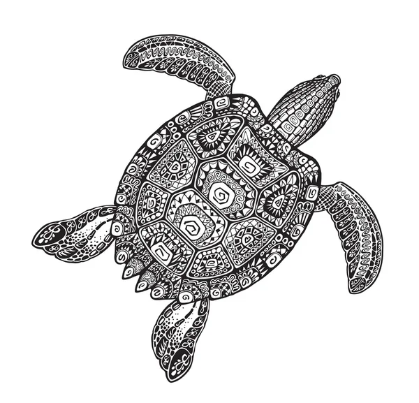 Beyaz arka plan üzerinde izole dövme stil süslü kaplumbağa. Vektör çizim — Stok Vektör