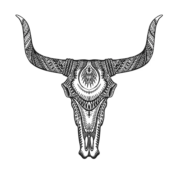 Cráneo de toro decorativo en estilo tribal tatuaje. Ilustración vectorial dibujada a mano — Archivo Imágenes Vectoriales