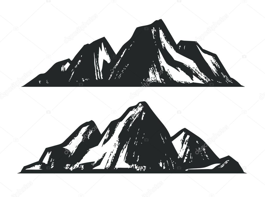 Mountains sketch. Mountaineering vintage vector