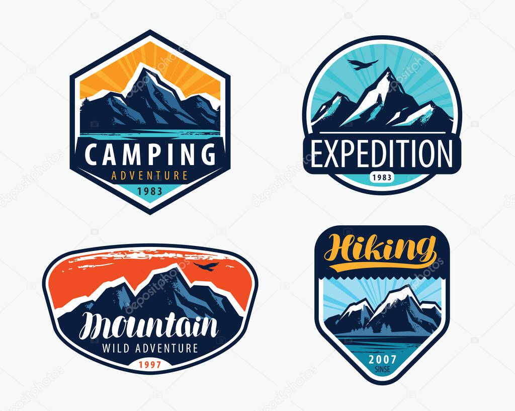 Mountains set labels. Mountaineering, climbing concept vector