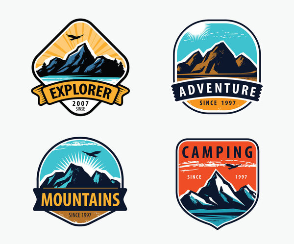 Mountains set labels. Mountaineering, climbing hiking vector