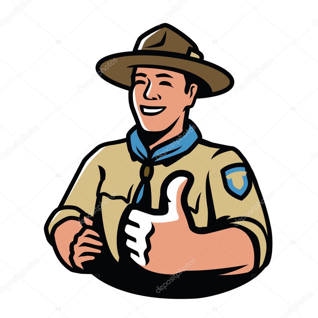 Park ranger in uniform. Scout, camping symbol vector